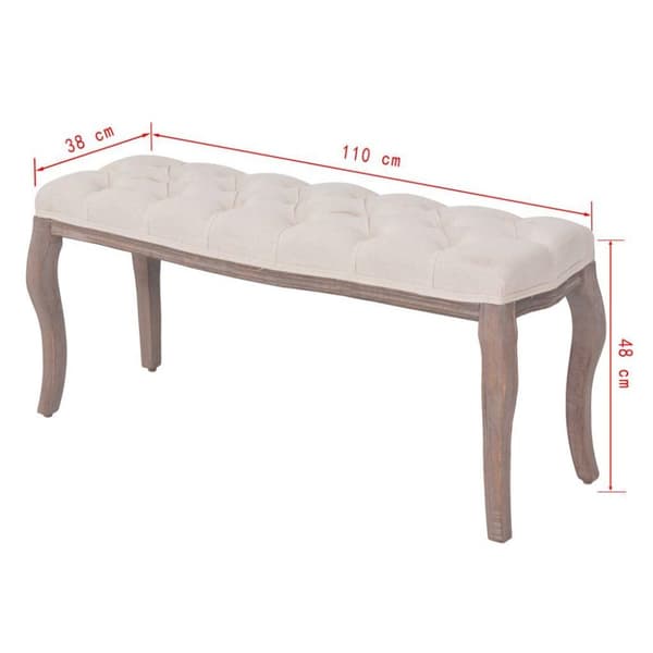 vidaXL bænk lærred massivt træ 110 x 38 x 48 cm cremehvid