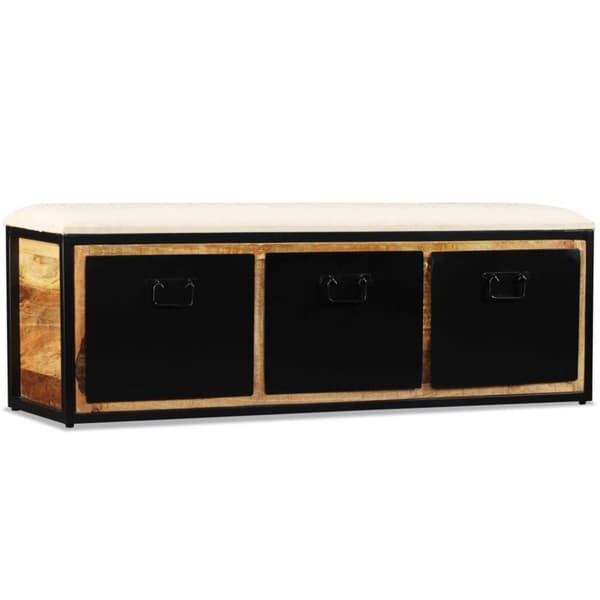vidaXL Förvaringsbänk med 3 lådor massivt mangoträ 120x30x40 cm