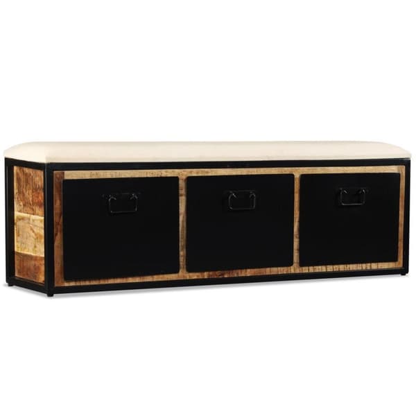vidaXL Förvaringsbänk med 3 lådor massivt mangoträ 120x30x40 cm