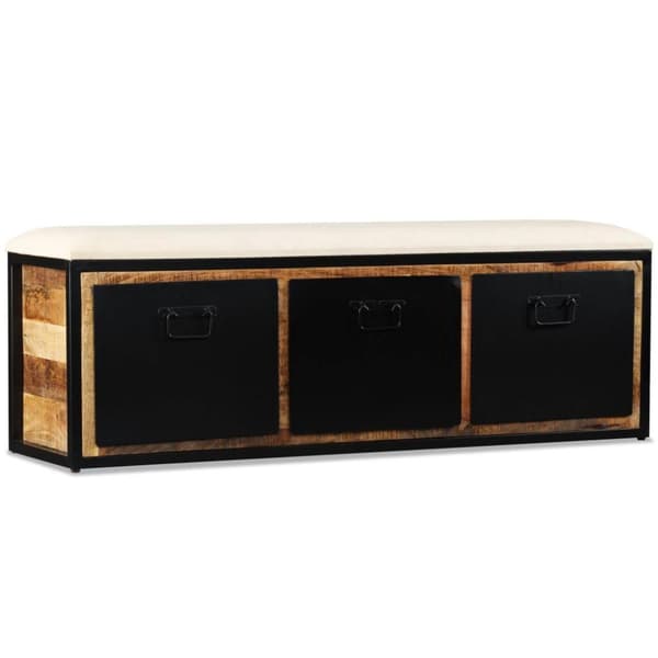 vidaXL Förvaringsbänk med 3 lådor massivt mangoträ 120x30x40 cm