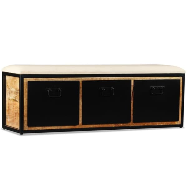 vidaXL Förvaringsbänk med 3 lådor massivt mangoträ 120x30x40 cm
