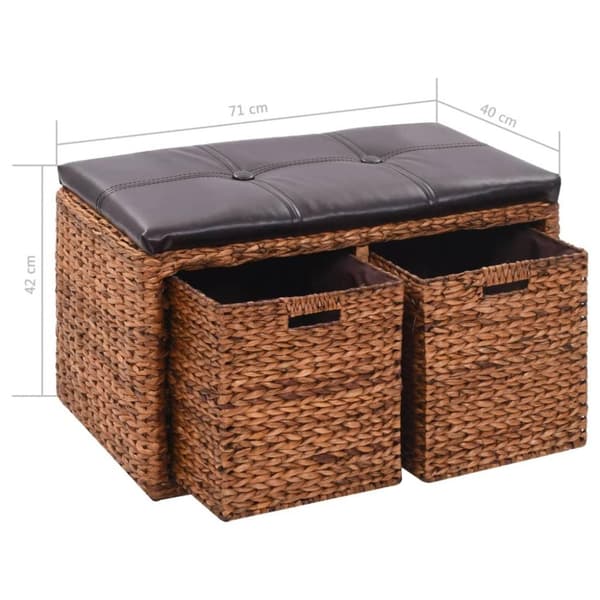 vidaXL bænk med 2 kurve søgræs 71 x 40 x 42 cm brun