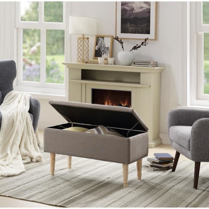 EMILIE-penkki säilytyslokeroilla - beige kangas - klassinen - L 80 x D 43,5 cm