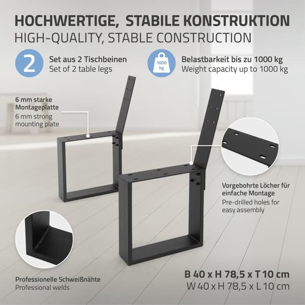 ML Design 2 stycken lampa ben gjord av fast 40x78.5cm svart metallbänk ram med ryggstöd för utomhus område, DIY trädgårdsbänk, stabilt väderbeständigt