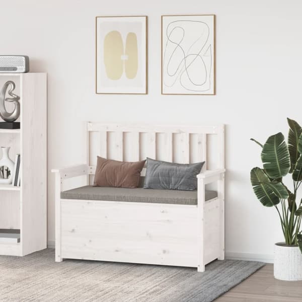 vidaXL bænk 112,5x51x,5x96,5 cm massivt fyrretræ hvid
