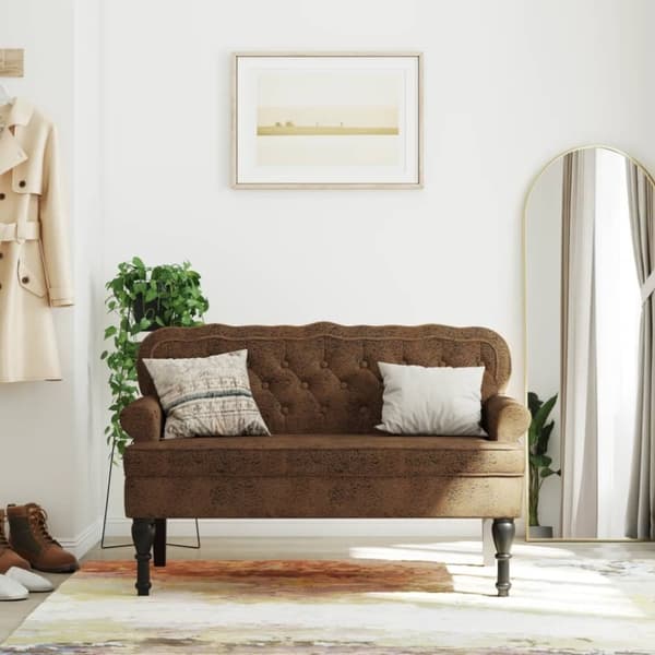 vidaXL bænk med ryglæn 119,5x64,5x75 cm imiteret ruskind brun
