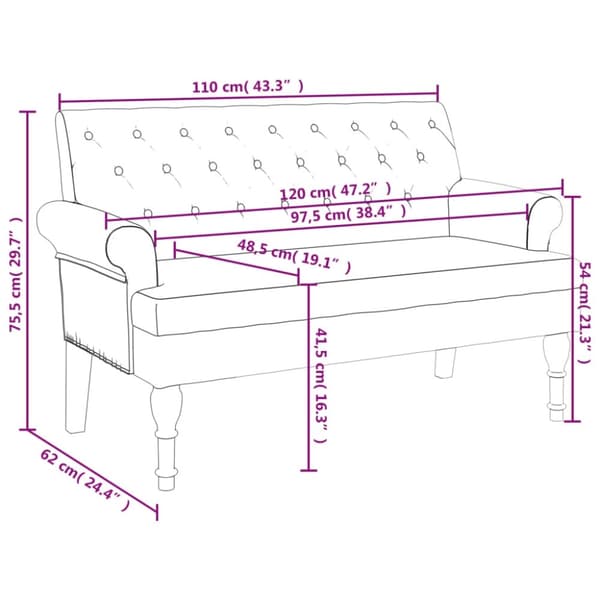 vidaXL Bänk med ryggstöd taupe 120x62x75,5 cm blå