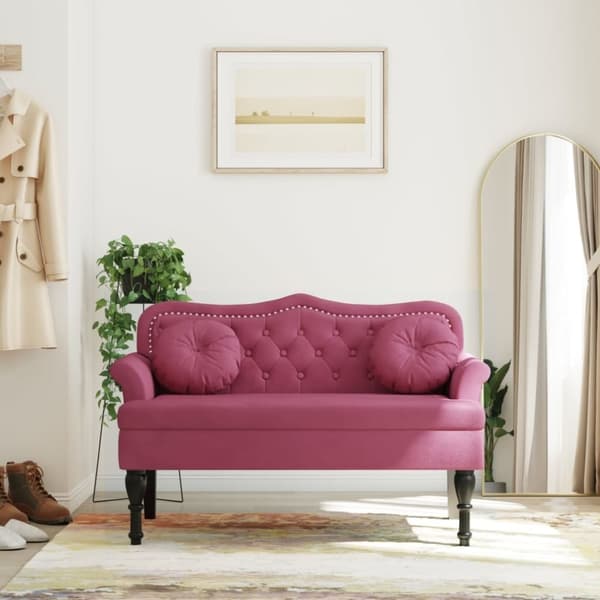 vidaXL bænk med hynder 120,5x65x75 cm velour vinrød