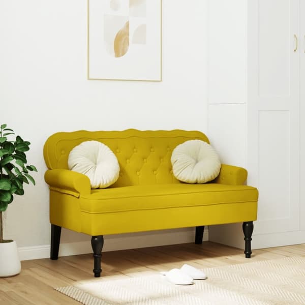 vidaXL bænk med ryglæn 119,5x64,5x75 cm velour gul