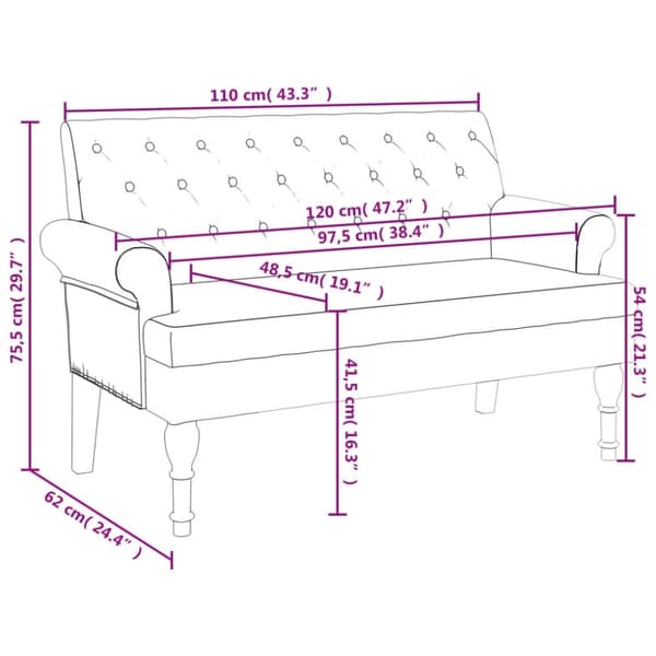 vidaXL bænk med ryglæn 120x62x75,5 cm stof lysegrå
