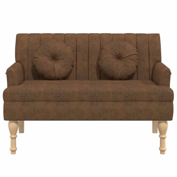 vidaXL Bänk med kuddar brun 113x64,5x75,5 cm konstmocka