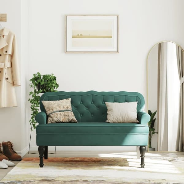 vidaXL bænk med ryglæn 119,5x64,5x75 cm velour mørkegrøn
