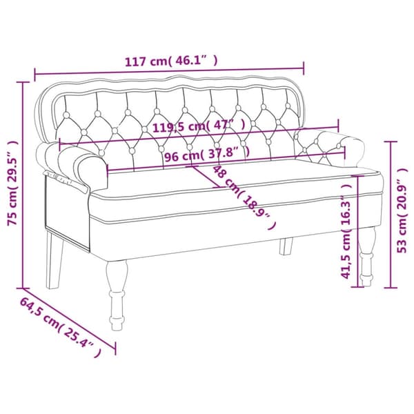 vidaXL Bänk med ryggstöd svart 119,5x64,5x75 cm sammet