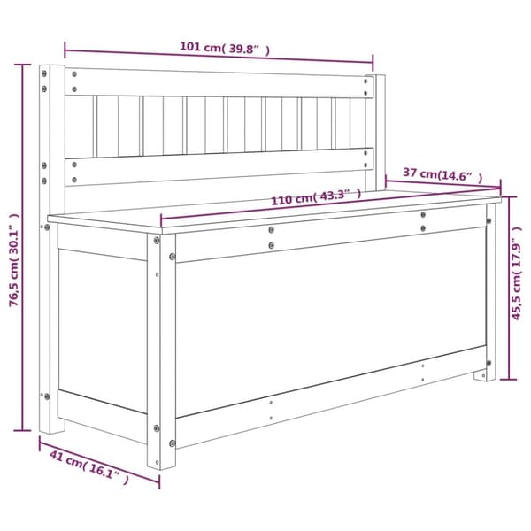 bænk 110x41x76,5 cm massivt fyrretræ
