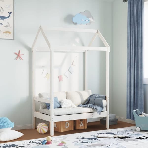 vidaXL Bänk med tak vit 117,5x70x176,5 cm massiv furu
