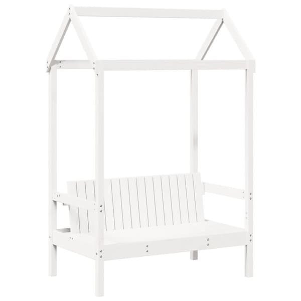 vidaXL Bänk med tak vit 117,5x70x176,5 cm massiv furu