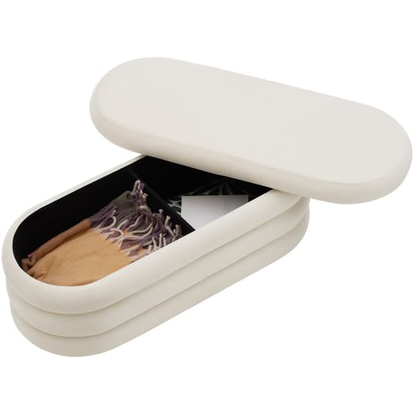 Puf Altu med stort opbevaringsrum - Velour look creme-hvid