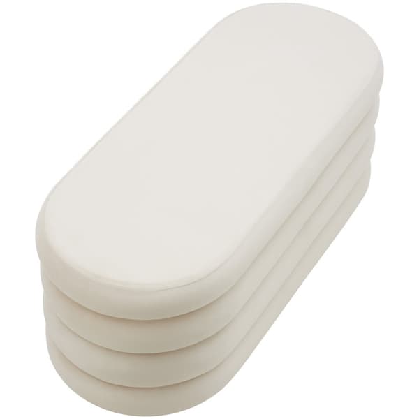 Puf Altu med stort opbevaringsrum - Velour look creme-hvid