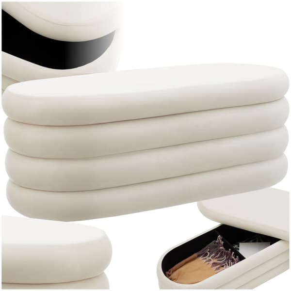 Puf Altu med stort opbevaringsrum - Velour look creme-hvid