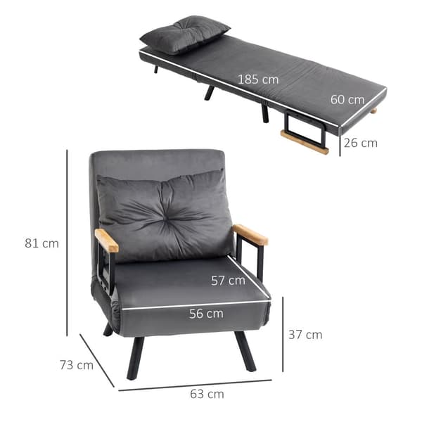 Bäddsoffa, 63x73x81 cm, 185x63x26 cm säng, mörkgrå