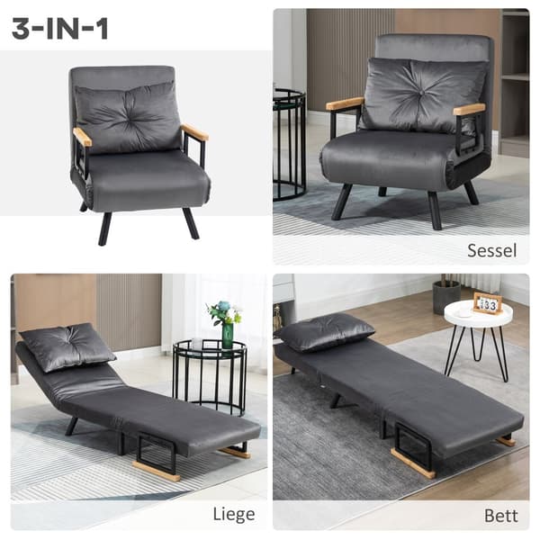 Bäddsoffa, 63x73x81 cm, 185x63x26 cm säng, mörkgrå