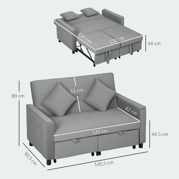Bäddsoffa, 140.5x90.5x89 cm, Grå