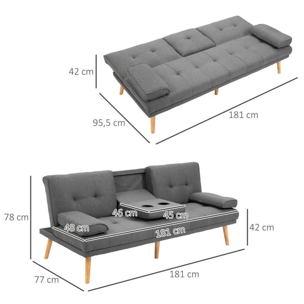 Bäddsoffa, 3-sits, 181x77x78 cm, Mörkgrå