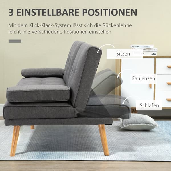 Bäddsoffa, 3-sits, 181x77x78 cm, Mörkgrå