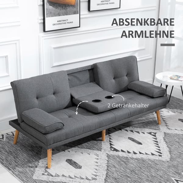 Bäddsoffa, 3-sits, 181x77x78 cm, Mörkgrå