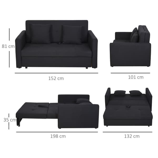 2-sits soffa med sovdel, 152x101x81 cm, Kolgrå