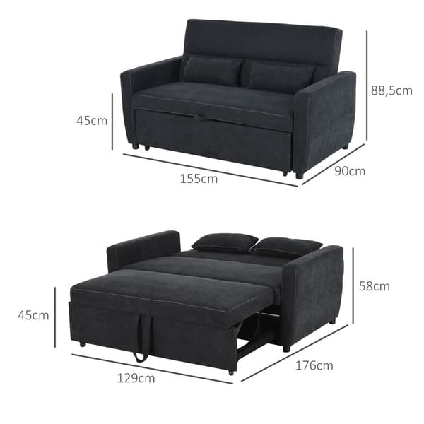 Bäddsoffa, 2-sits, 148x82x89 cm, Svart