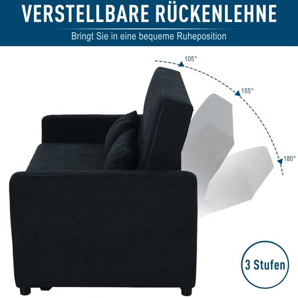 Bäddsoffa, 2-sits, 148x82x89 cm, Svart