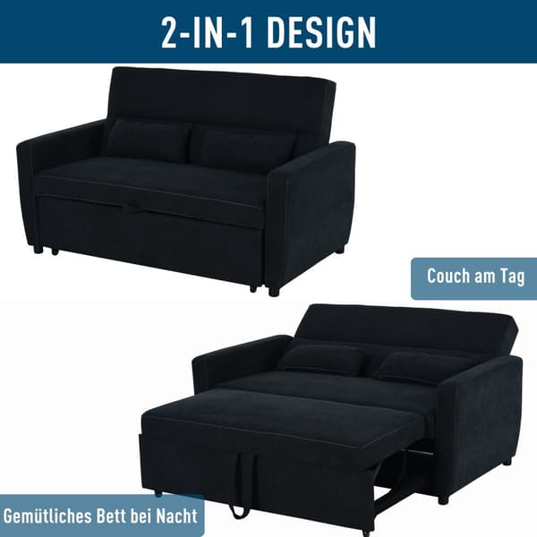 Bäddsoffa, 2-sits, 148x82x89 cm, Svart