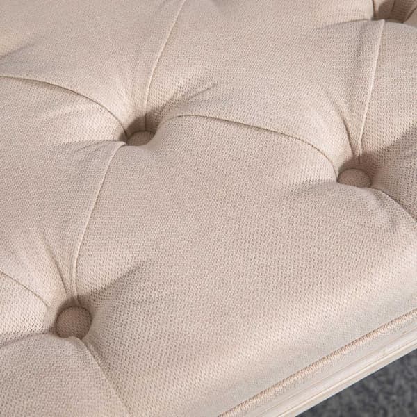 Vintage Sängbänk i Linnelook, Beige 80x40x43cm
