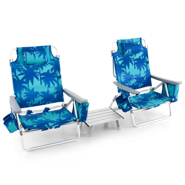 Udendørs sammenklappeligt strandbordstol sæt, 23,5"- 40" x 27" x 11"- 33", Marineblå