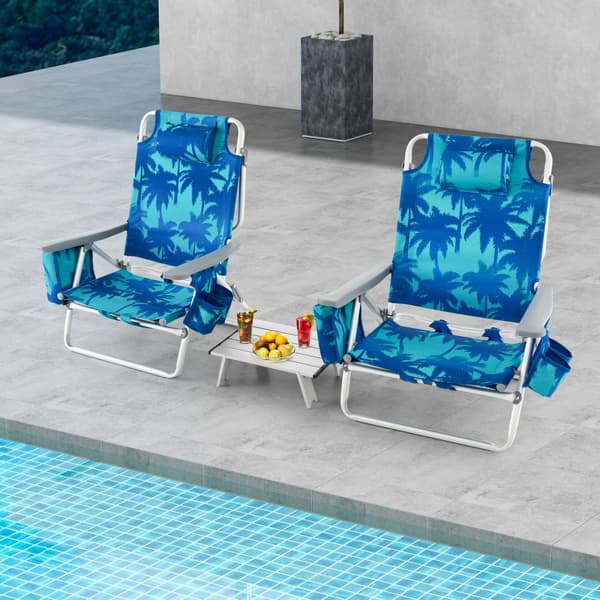 Udendørs sammenklappeligt strandbordstol sæt, 23,5"- 40" x 27" x 11"- 33", Marineblå