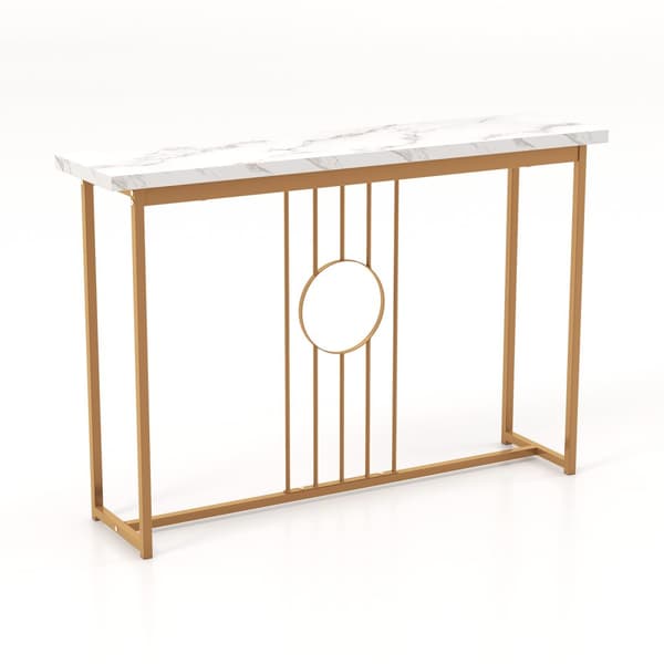 Indgangsbord, Moderne Imiteret Marmorbordplade, 47x12x31,5 tommer, Hvid, Guld