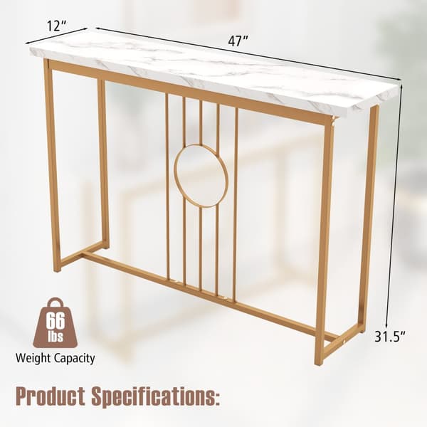 Indgangsbord, Moderne Imiteret Marmorbordplade, 47x12x31,5 tommer, Hvid, Guld