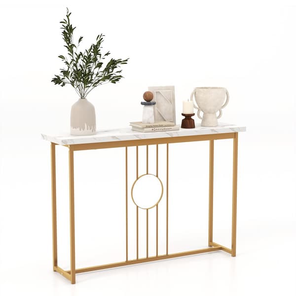 Indgangsbord, Moderne Imiteret Marmorbordplade, 47x12x31,5 tommer, Hvid, Guld