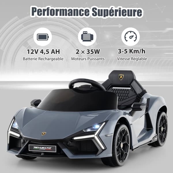 Elbil för barn, Lamborghini Revuelto, 105x60x40 cm, Grå