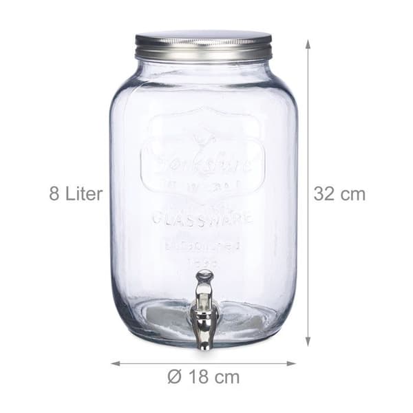 Relaxdays Drink Dispenser 8 L, Lemonad, Tappglaskaraff, Retro Vintage, Dryckesfontän, Klar