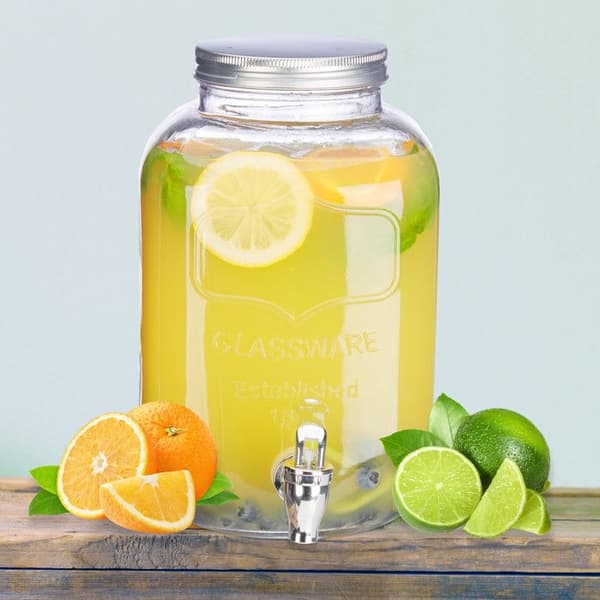 Relaxdays Drink Dispenser 5 L, Lemonad, Tappglaskaraff, Retro Vintage, Dryckesfontän, Klar