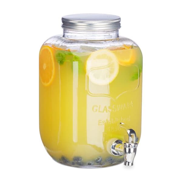 Relaxdays Drink Dispenser 5 L, Lemonad, Tappglaskaraff, Retro Vintage, Dryckesfontän, Klar