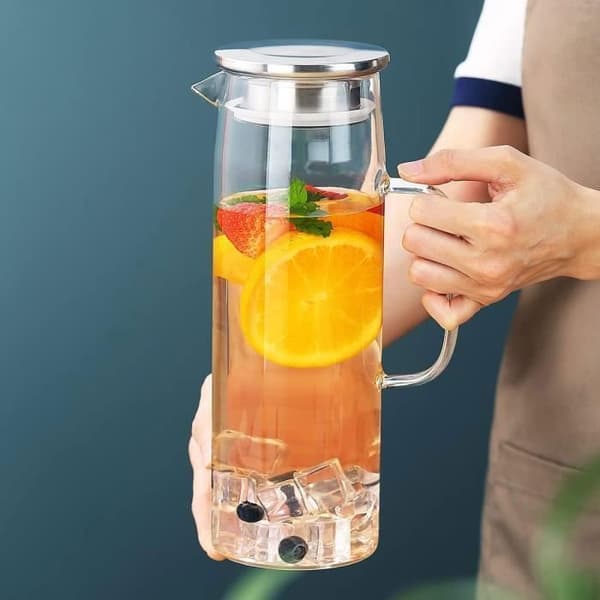 Värmebeständig kallvattenflaska i glas - BIGILANTUH - 1500 ml - transparent - vit