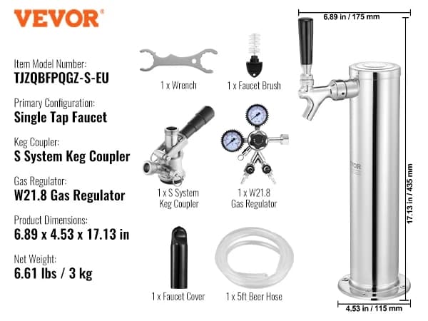 VEVOR Kegerator-tornisarja, ruostumattomasta teräksestä, kaksoismittariregulaattori,2 hanan S tiputusastia