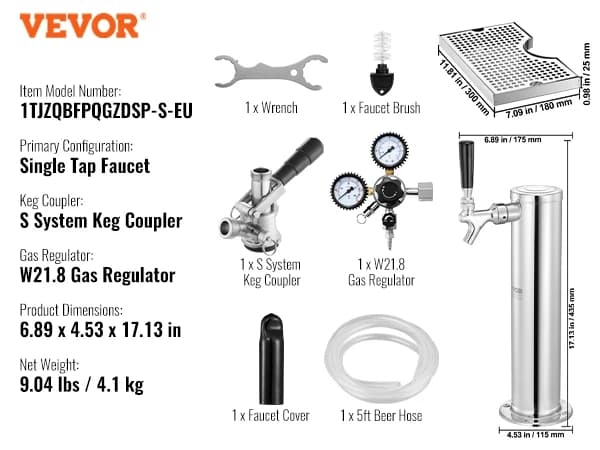 VEVOR Kegerator Tårn Sæt, Rustfrit Stål Konstruktion, Dobbelt Måler Regulator,2 haner S drypbakke