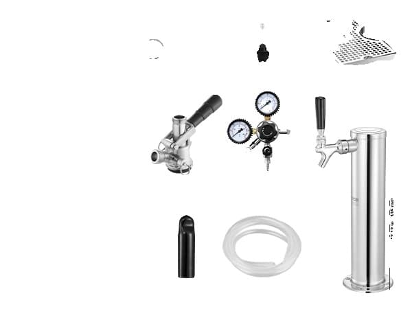 VEVOR Kegerator Tårn Sæt, Rustfrit Stål Konstruktion, Dobbelt Måler Regulator,2 haner S drypbakke