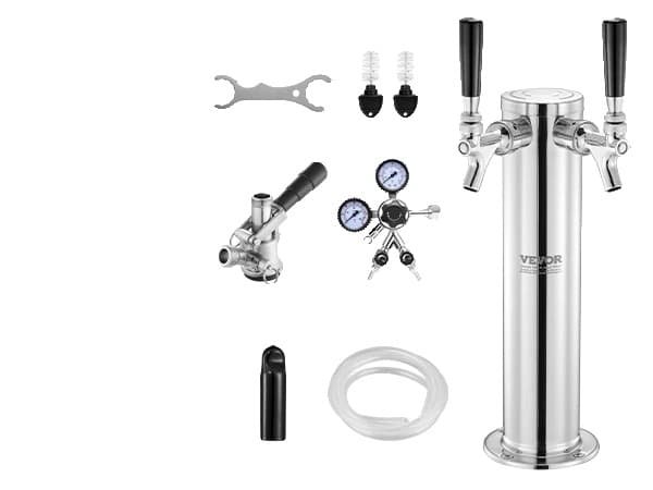 VEVOR Kegerator-tornisarja, ruostumattomasta teräksestä, kaksoismittariregulaattori,2 hanan S tiputusastia