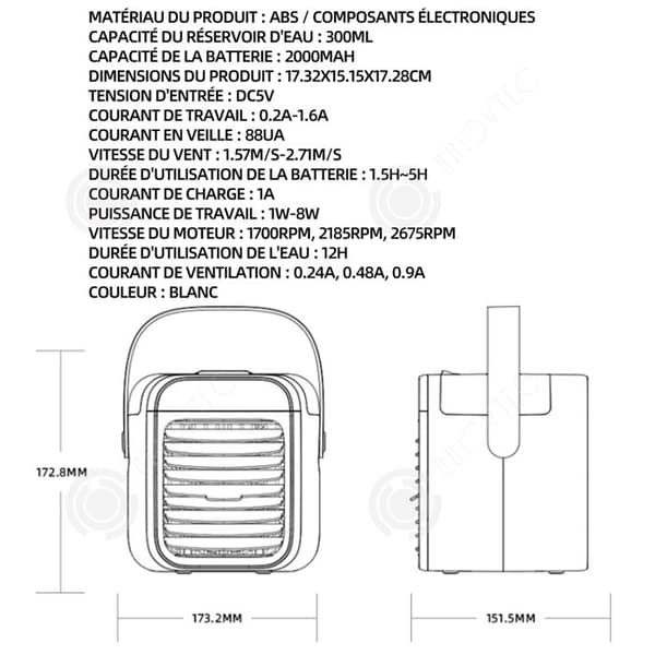INN Portable Air Conditioner 2000mah kan också användas som luftfuktare luftkonditionering hydrator och liten fläkt vit