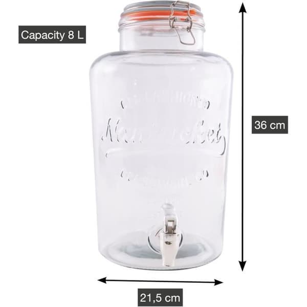 Dryckesdispenser - POINT-VIRGULE - Glas med Kran - 8L - För Cocktails och Iste